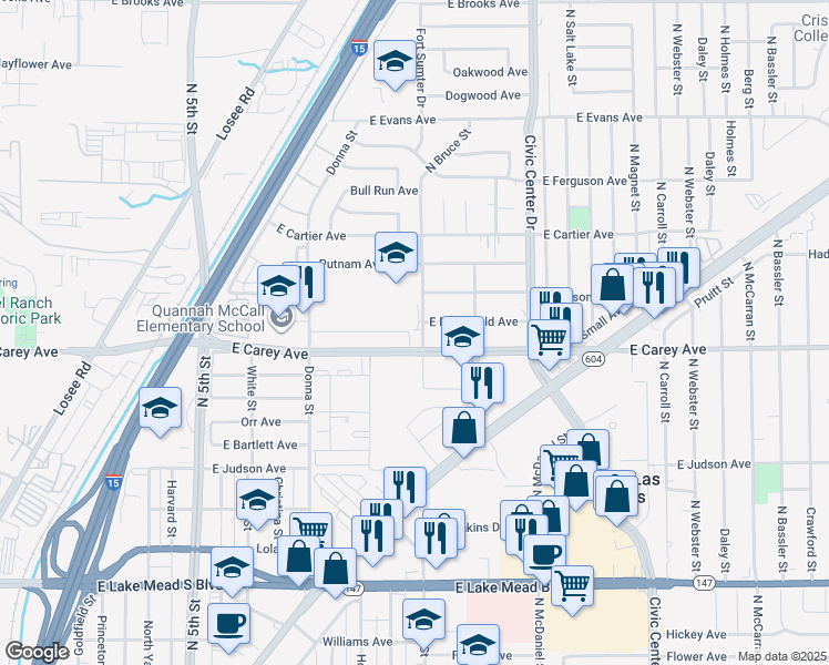 map of restaurants, bars, coffee shops, grocery stores, and more near 1301 East McDonald Avenue in North Las Vegas