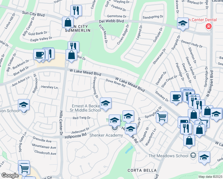map of restaurants, bars, coffee shops, grocery stores, and more near 2408 Juniper Canyon Court in Las Vegas