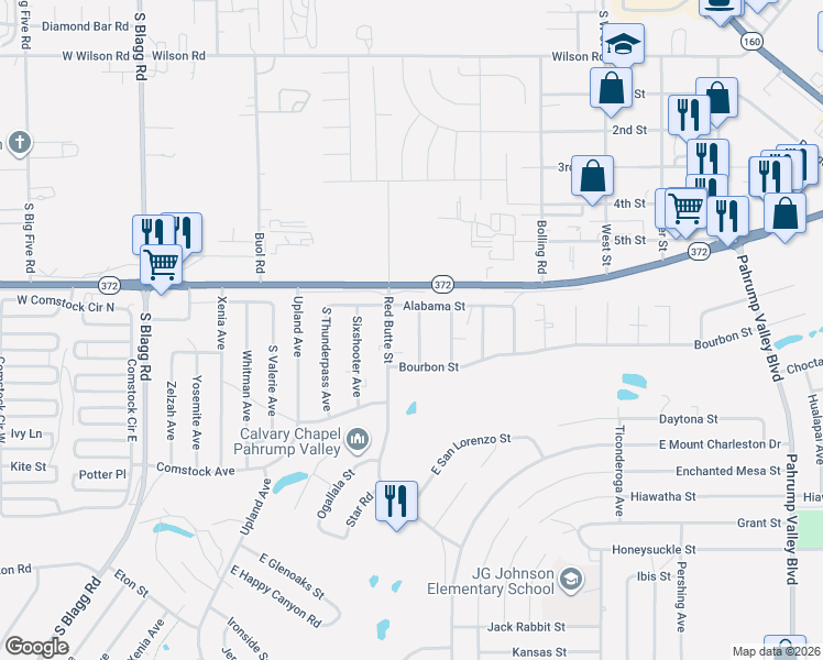 map of restaurants, bars, coffee shops, grocery stores, and more near 1070 Quartzite Avenue in Pahrump