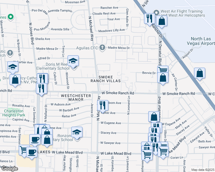 map of restaurants, bars, coffee shops, grocery stores, and more near 5400 Tassara Way in Las Vegas