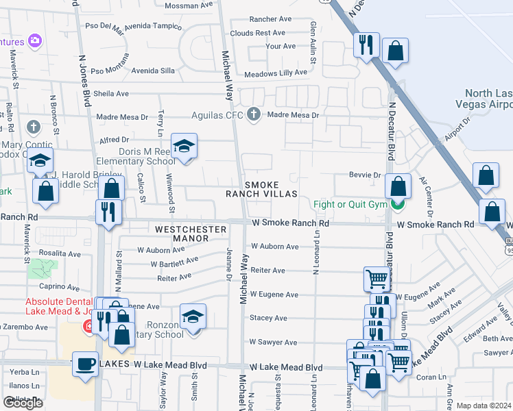map of restaurants, bars, coffee shops, grocery stores, and more near 5425 Tassara Way in Las Vegas