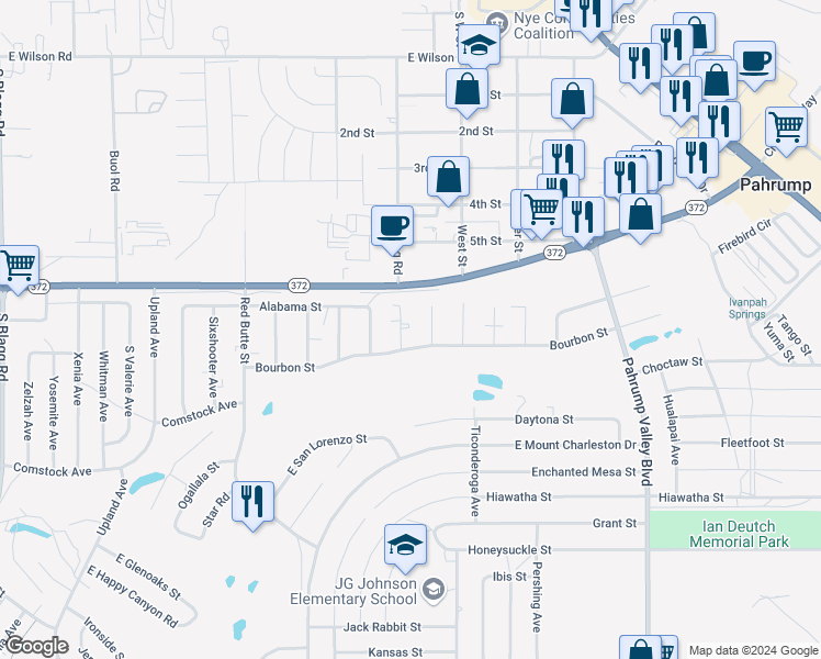map of restaurants, bars, coffee shops, grocery stores, and more near 1081 Marne Court in Pahrump