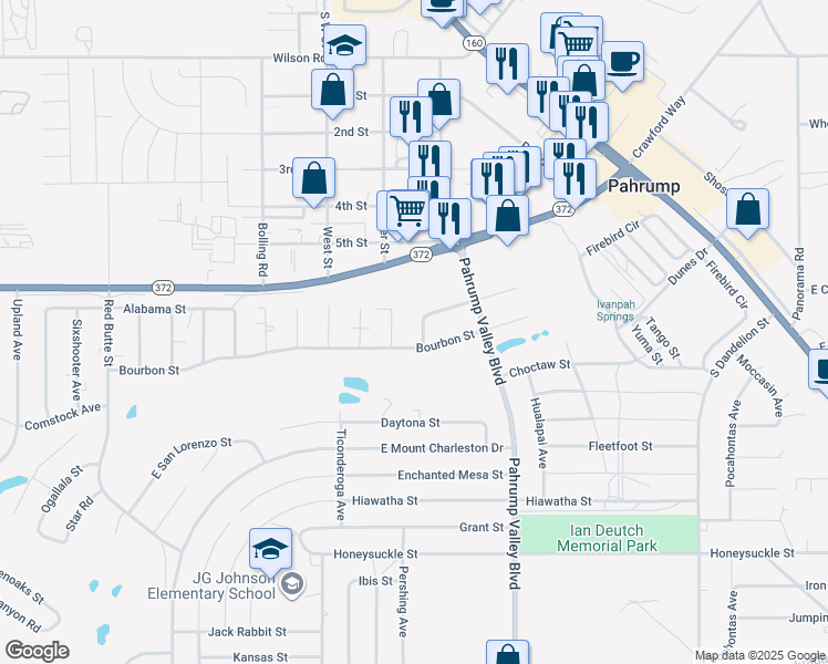 map of restaurants, bars, coffee shops, grocery stores, and more near 1061 Indio Court in Pahrump