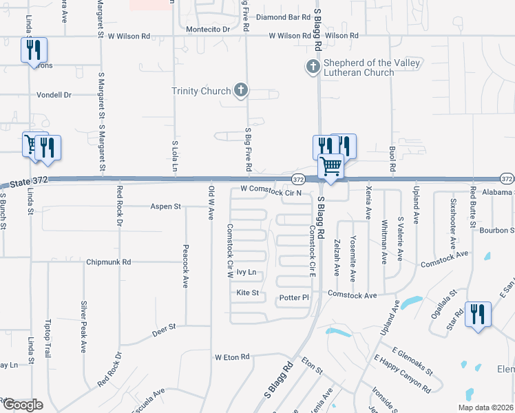 map of restaurants, bars, coffee shops, grocery stores, and more near 230 Copper Flats Drive in Pahrump