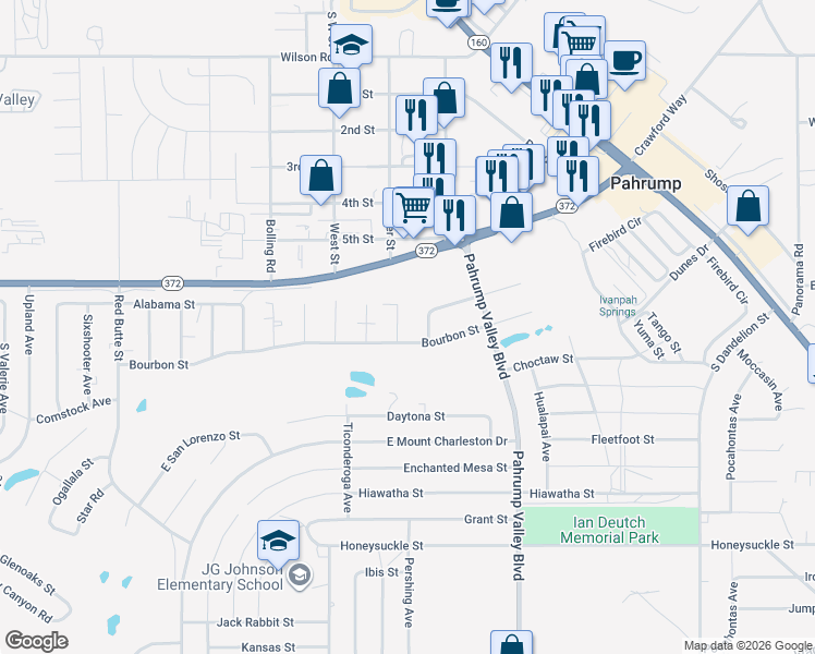 map of restaurants, bars, coffee shops, grocery stores, and more near 1061 Indio Court in Pahrump
