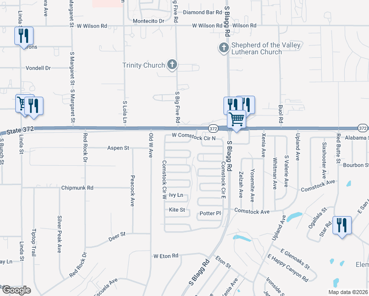 map of restaurants, bars, coffee shops, grocery stores, and more near 230 Copper Flats Drive in Pahrump