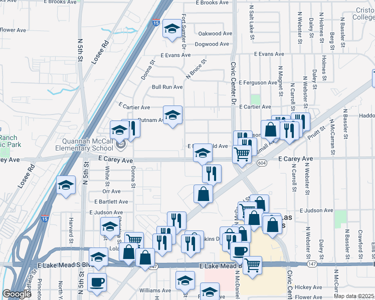 map of restaurants, bars, coffee shops, grocery stores, and more near 1301 East McDonald Avenue in North Las Vegas