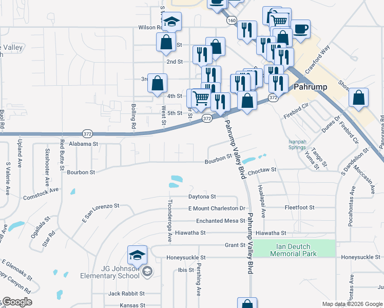map of restaurants, bars, coffee shops, grocery stores, and more near 1080 Indio Court in Pahrump