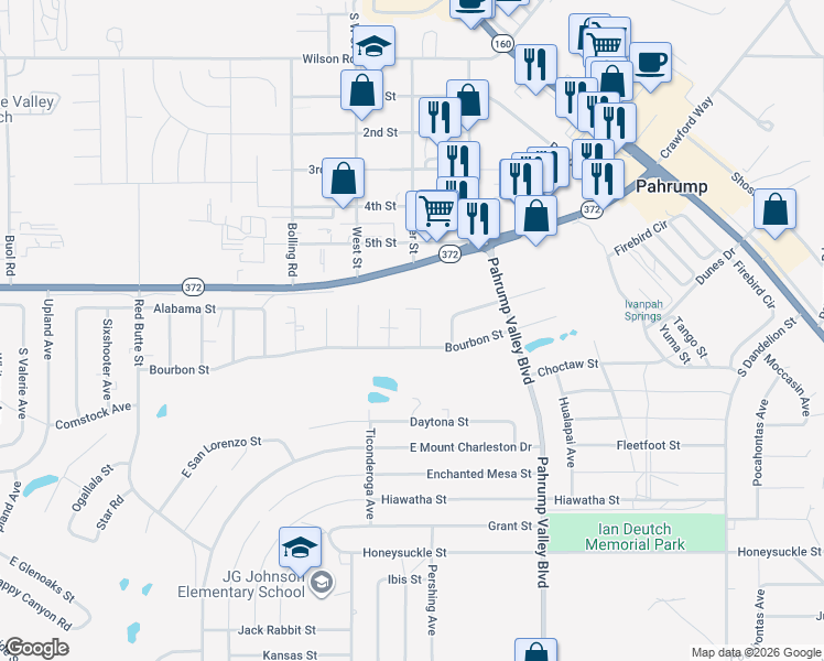 map of restaurants, bars, coffee shops, grocery stores, and more near 1080 Indio Court in Pahrump