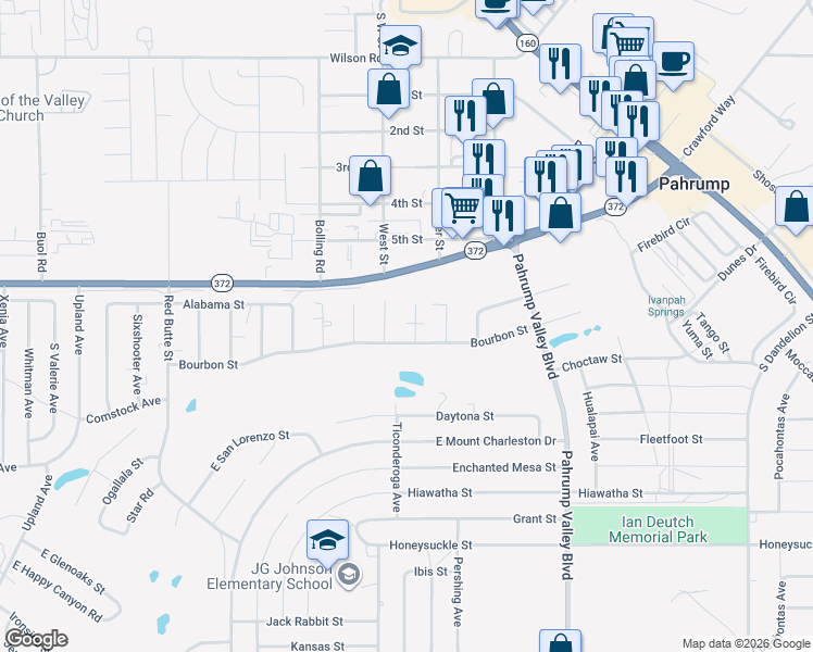 map of restaurants, bars, coffee shops, grocery stores, and more near 1060 Jubilee Court in Pahrump