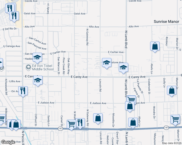map of restaurants, bars, coffee shops, grocery stores, and more near 4030 East Carey Avenue in Las Vegas