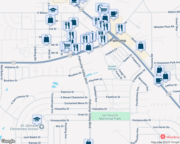 map of restaurants, bars, coffee shops, grocery stores, and more near 1341 Bourbon Street in Pahrump