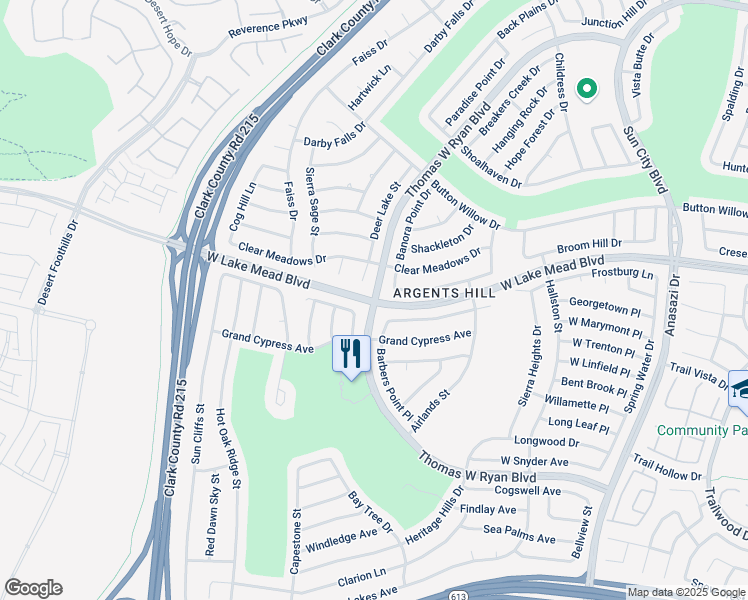 map of restaurants, bars, coffee shops, grocery stores, and more near West Lake Mead Boulevard & Thomas W Ryan Boulevard in Las Vegas
