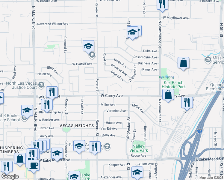 map of restaurants, bars, coffee shops, grocery stores, and more near 2421 Evening Snow Court in North Las Vegas