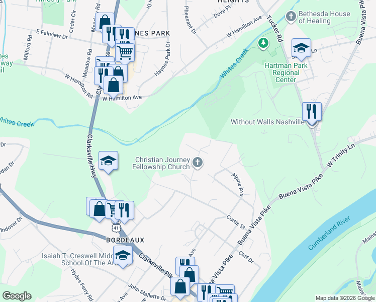 map of restaurants, bars, coffee shops, grocery stores, and more near 2407B Lloyd Avenue in Nashville