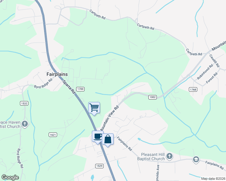 map of restaurants, bars, coffee shops, grocery stores, and more near 195 Bell Court Drive in North Wilkesboro
