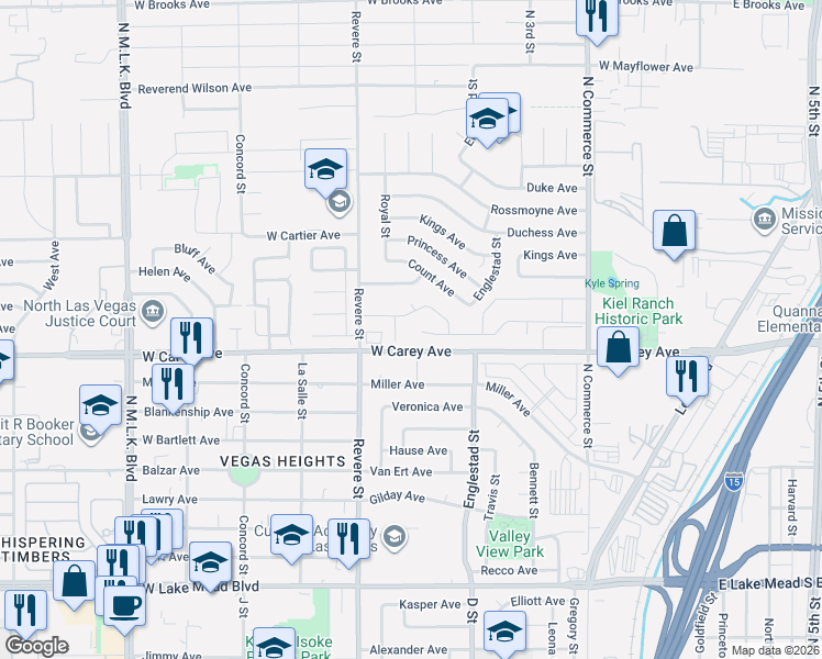 map of restaurants, bars, coffee shops, grocery stores, and more near 2421 Evening Snow Court in North Las Vegas