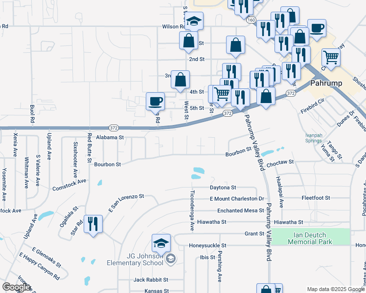 map of restaurants, bars, coffee shops, grocery stores, and more near 1060 Karen Court in Pahrump