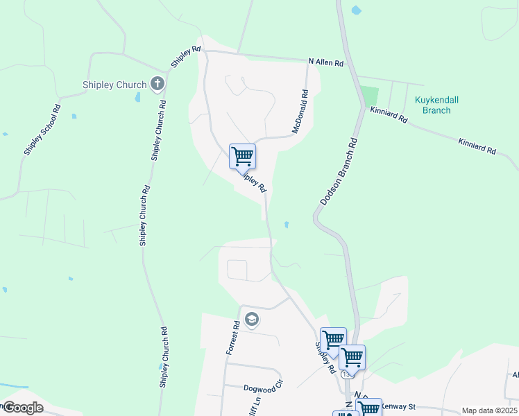 map of restaurants, bars, coffee shops, grocery stores, and more near 1600 Shipley Road in Cookeville