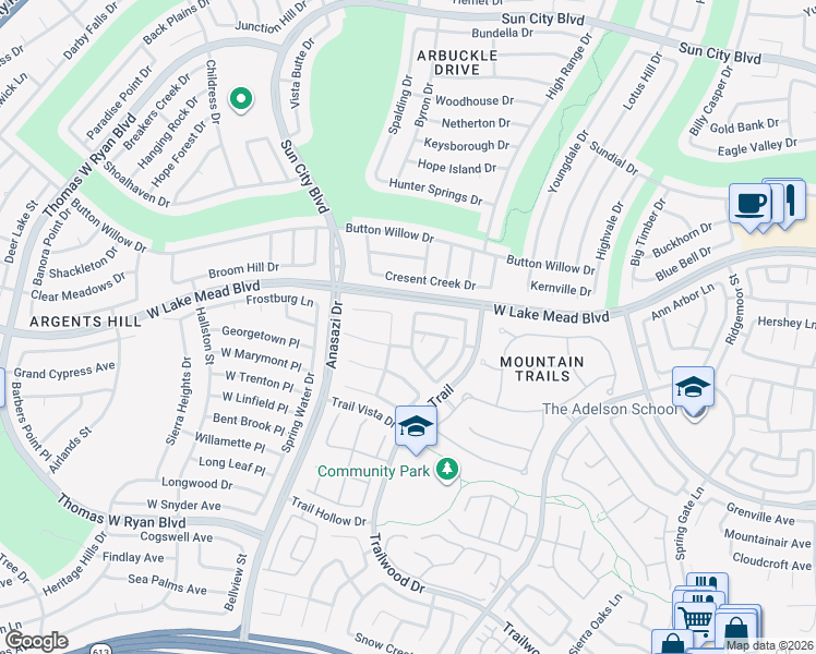 map of restaurants, bars, coffee shops, grocery stores, and more near 2412 La Sierra Street in Las Vegas
