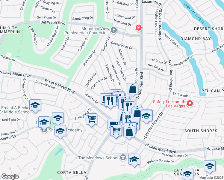 map of restaurants, bars, coffee shops, grocery stores, and more near 2428 Desert Butte Drive in Las Vegas