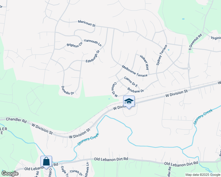 map of restaurants, bars, coffee shops, grocery stores, and more near 3022 Cairns Drive West in Mt. Juliet