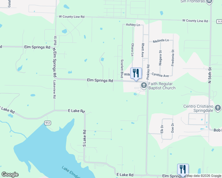 map of restaurants, bars, coffee shops, grocery stores, and more near 1701 County Road 56 in Springdale