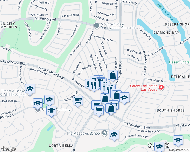 map of restaurants, bars, coffee shops, grocery stores, and more near 2428 Desert Butte Drive in Las Vegas