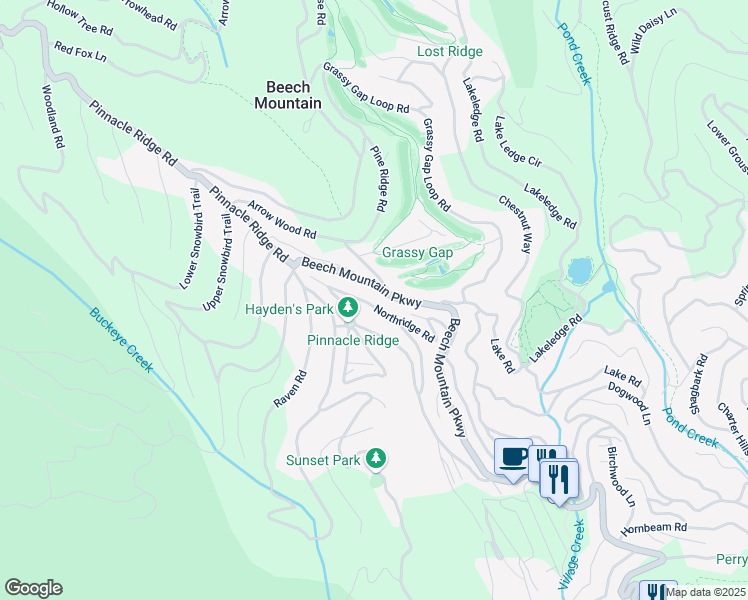 map of restaurants, bars, coffee shops, grocery stores, and more near 206 Northridge Road in Beech Mountain