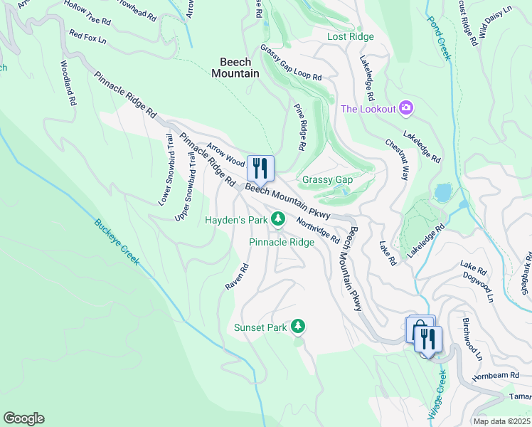 map of restaurants, bars, coffee shops, grocery stores, and more near 109 North Pinnacle Ridge Road in Banner Elk