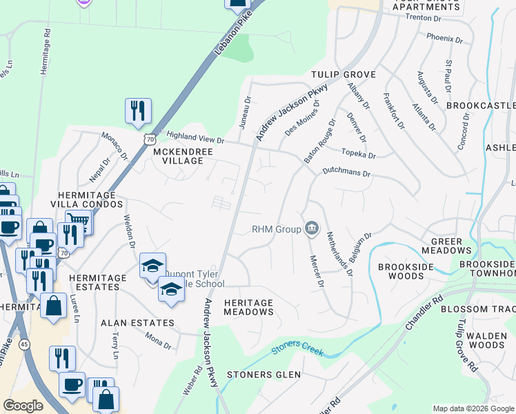 map of restaurants, bars, coffee shops, grocery stores, and more near 817 Rachels View in Nashville