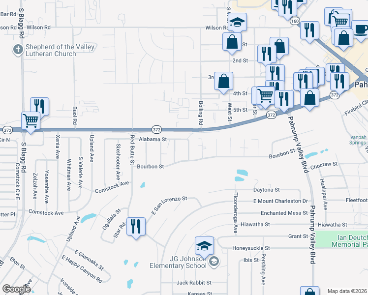 map of restaurants, bars, coffee shops, grocery stores, and more near 1041 Nail Creek Court in Pahrump