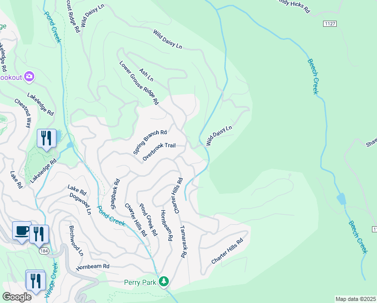 map of restaurants, bars, coffee shops, grocery stores, and more near 101 Overbrook Trail in Beech Mountain