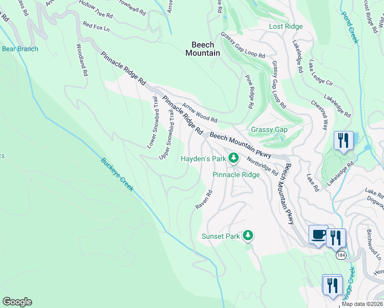 map of restaurants, bars, coffee shops, grocery stores, and more near 1406 South Beech Mountain Parkway in Beech Mountain
