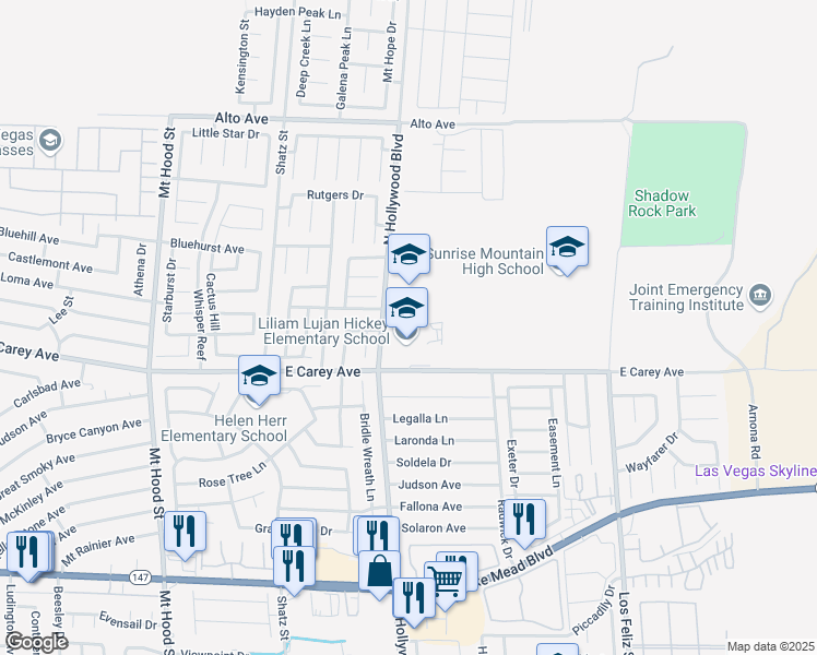 map of restaurants, bars, coffee shops, grocery stores, and more near 2450 North Hollywood Boulevard in Las Vegas