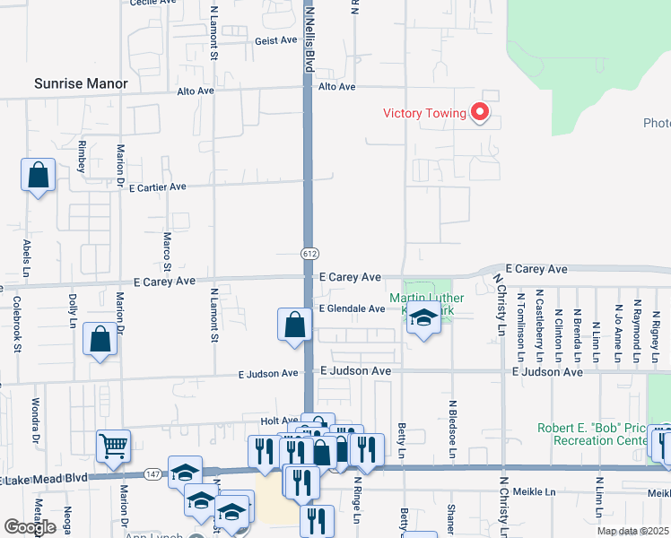 map of restaurants, bars, coffee shops, grocery stores, and more near 5112 East Carey Avenue in Las Vegas