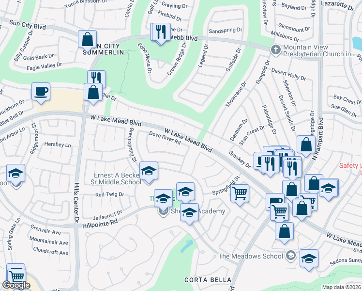 map of restaurants, bars, coffee shops, grocery stores, and more near 2340 Golden Blossom Court in Las Vegas