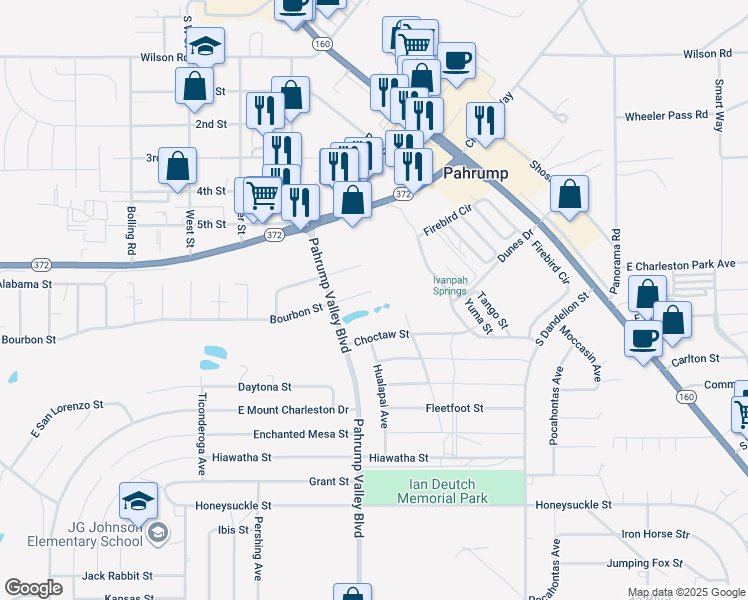 map of restaurants, bars, coffee shops, grocery stores, and more near 1341 Bourbon Street in Pahrump