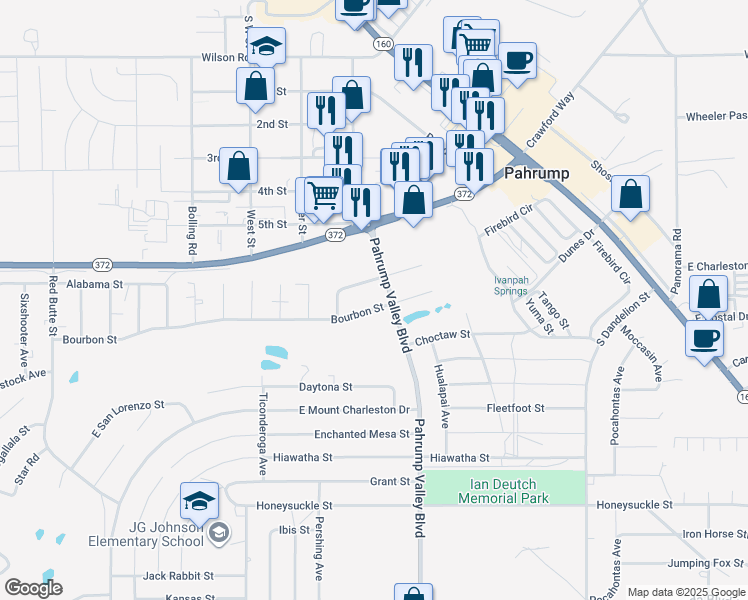 map of restaurants, bars, coffee shops, grocery stores, and more near 1040 Pahrump Valley Boulevard in Pahrump
