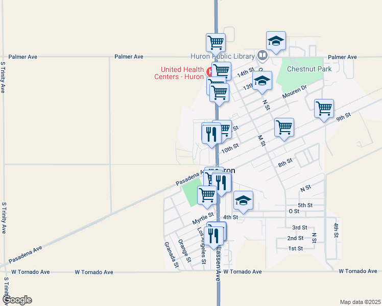 map of restaurants, bars, coffee shops, grocery stores, and more near 36437 Corte Way in Huron