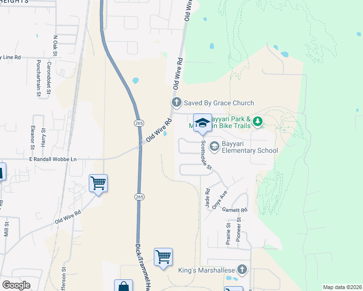 map of restaurants, bars, coffee shops, grocery stores, and more near 1565 Tucson Loop in Springdale