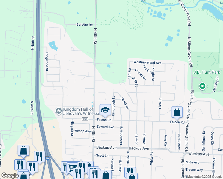 map of restaurants, bars, coffee shops, grocery stores, and more near 1902 Kimbrough Street in Springdale