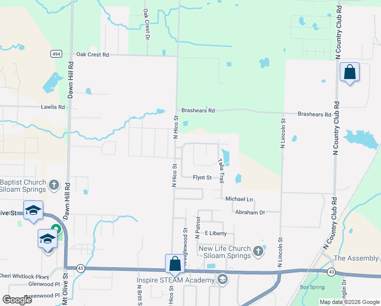 map of restaurants, bars, coffee shops, grocery stores, and more near 1127 Canyon Gate Drive in Siloam Springs