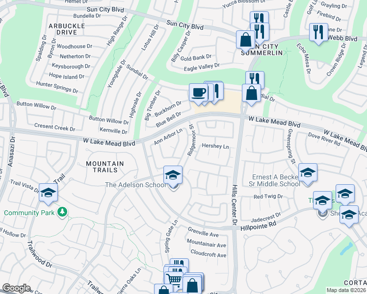 map of restaurants, bars, coffee shops, grocery stores, and more near 2349 Sterling Heights Drive in Las Vegas