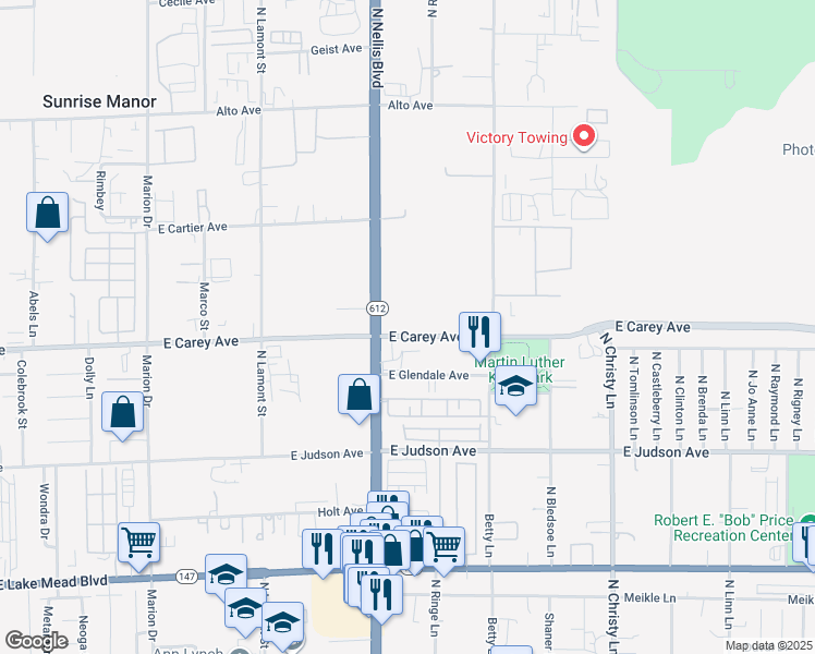 map of restaurants, bars, coffee shops, grocery stores, and more near 5210 East Carey Avenue in Las Vegas