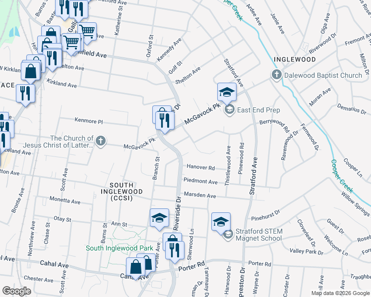 map of restaurants, bars, coffee shops, grocery stores, and more near 1703 Evelyn Avenue in Nashville