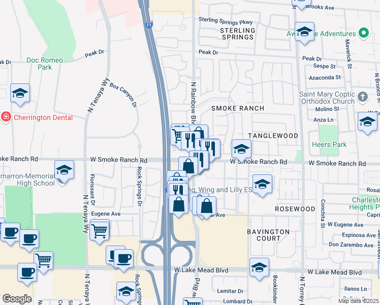 map of restaurants, bars, coffee shops, grocery stores, and more near in Las Vegas