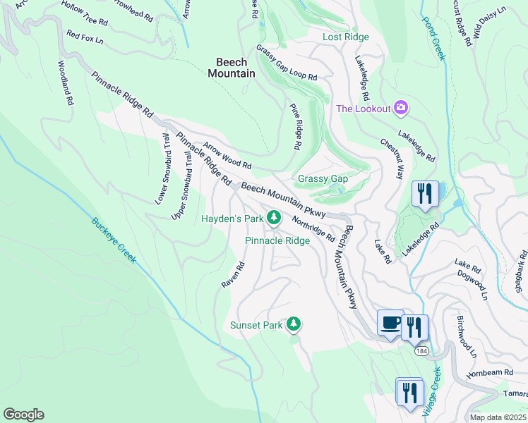 map of restaurants, bars, coffee shops, grocery stores, and more near 109 North Pinnacle Ridge Road in Banner Elk