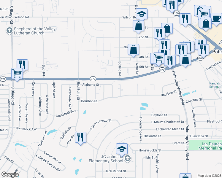 map of restaurants, bars, coffee shops, grocery stores, and more near 1060 South Nail Creek Court in Pahrump