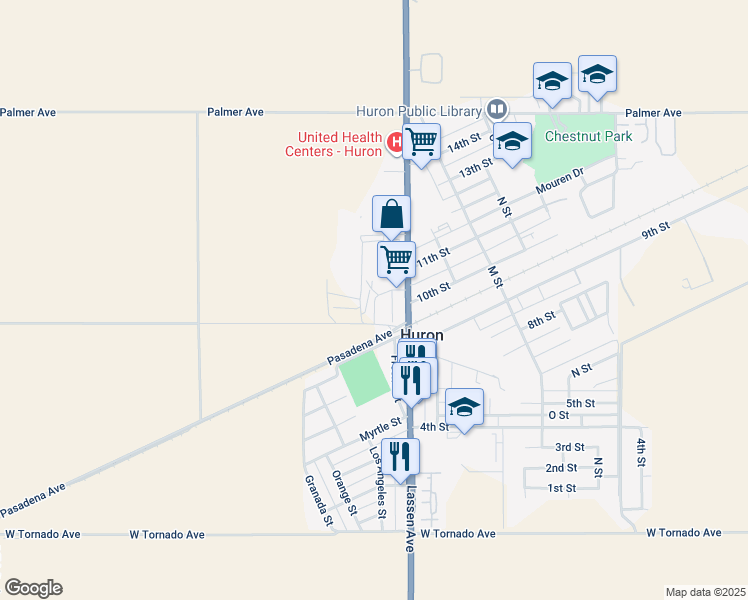 map of restaurants, bars, coffee shops, grocery stores, and more near 36437 Corte Way in Huron